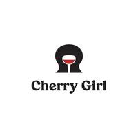 diseño del logo de la chica cereza. la letra c y el vino y la niña. con estilo minimalista y plano vector