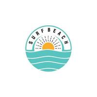 Logo Design Inspiration of beautiful beach waves and greenery. In Hipster style vector