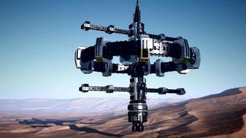 alien spaceship rotate over desert. ufo video