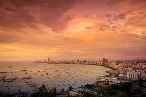 View from Pattaya city view point in the evening sunset Chonburi Thailand. photo