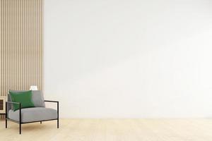 habitación vacía minimalista con sillón y pared blanca. representación 3d foto