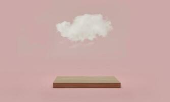 3d rendering. Minimal podium scene with cloud on pink pastel background. Abstract platform with cylinder podium, product display stand.
