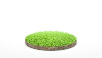 3d rendering. Round soil ground cross section with green grass on white background. photo