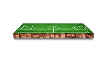 Soil cross section with grass soccer field Isolated on white background. 3D Rendering. photo