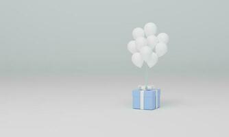 globo con caja de regalo azul aislado sobre fondo blanco. ilustración de procesamiento 3d
