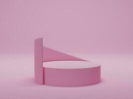 procesamiento 3d podio de pedestal rosa sobre fondo rosa. escena mínima abstracta con formas geométricas. maqueta para exhibición de productos cosméticos, podio, pedestal de escenario. foto