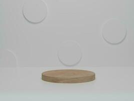 Background products minimal wood podium on white platform. Abstract minimalism with white background. 3d render, 3d illustration photo