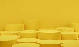 representación 3d fondo de estudio mínimo de podio de cilindro amarillo. plataforma de forma geométrica abstracta con espacio vacío.