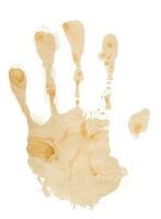 Coffee-stains hand print, Isolated on white background. photo