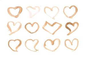 Heart shaped coffee stains. vector stroke and beverage brush isolated on white background.