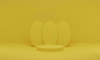 3D rendering. Yellow cylinder podium minimal studio background. Abstract geometric shape platform with empty space.