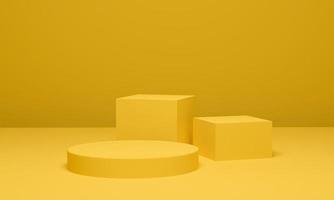 Cylinder background minimal scene geometric platform, Yellow podium pedestal for advertising display. 3D rendering. photo