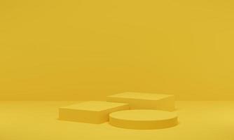 representación 3d etapa de podio de forma geométrica de escena amarilla para la promoción de productos. diseño minimalista abstracto con espacio vacío. foto