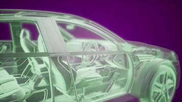 animación holográfica del modelo de coche de estructura metálica 3d con motor
