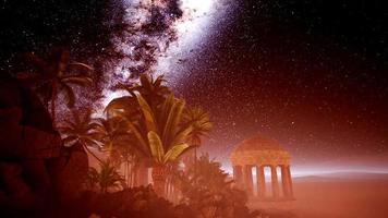 4K Ancient Roman time town in desert and Milky Way stars.