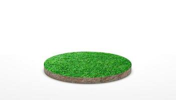 3d rendering. Round soil ground cross section with green grass on white background. photo