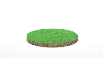 3d rendering. Round soil ground cross section with green grass on white background. photo