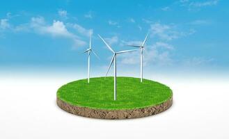 representación 3d sección transversal de hierba verde con turbina eólica sobre fondo de cielo azul. foto