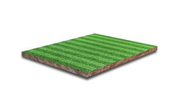 representación 3d raya de campo de césped de fútbol, campo de fútbol de hierba verde, aislado sobre fondo blanco. foto