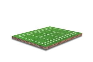 cancha de tenis aislado sobre fondo blanco. hierba verde realista. representación 3d foto