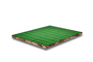 Soil cubical cross section with soccer field, green grass, Isolated on white background. 3D Rendering. photo