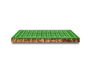 Soil cubic cross section with American football field isolated on white background. 3D rendering. photo