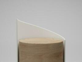 procesamiento 3d fondo geométrico abstracto, podio de cilindro, maqueta minimalista moderna. podio de madera sobre fondo blanco. foto