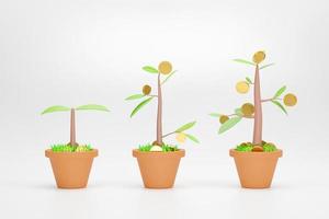 3d render. Money tree growth diagram. Business investment growth concept. photo