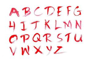 Hand drawn typeface set isolated on white. Red pink font. photo