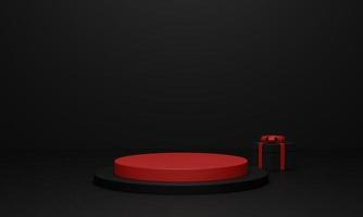 3d render. Red podium and black gift box. Minimal product background for Christmas, New year and sale event concept. photo