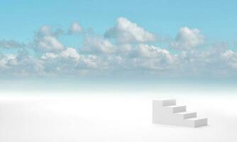 escalera blanca sobre el fondo de nubes de cielo azul. renderizado 3d