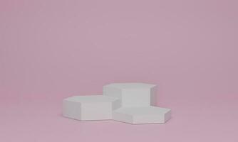 3d rendering. Abstract minimal scene with geometrical. Hexagon podium on pink color background. Scene for cosmetic products display. photo