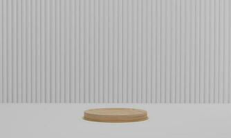 3d rendering. Abstract minimal scene with geometrical. Wood podium on white color background. Scene for cosmetic products display. photo