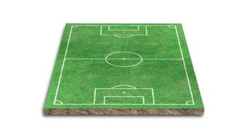 representación 3d campo de fútbol de hierba verde aislado sobre fondo blanco. foto