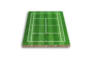 cancha de tenis aislado sobre fondo blanco. hierba verde realista. representación 3d foto