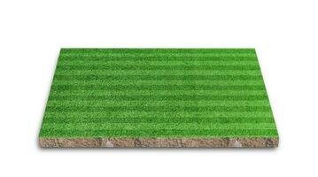 3D Rendering. Soccer lawn stripe field, Green grass football field, isolated on white background. photo