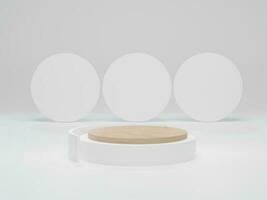 productos de fondo podio de madera mínimo sobre plataforma blanca. minimalismo abstracto con fondo blanco. renderizado 3d, ilustración 3d foto