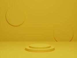 3D rendering. Yellow cylinder podium minimal studio background. Abstract geometric shape platform with empty space. photo