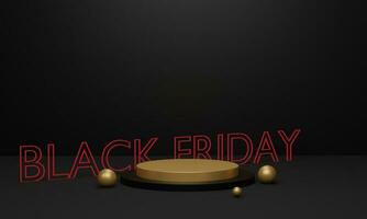 3d render. Black friday sale. Black and golden podium. Minimal product background for Christmas, New year and sale event concept. photo