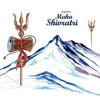 Happy maha shivratri card with trisulam a hindu festival and mountain background vector