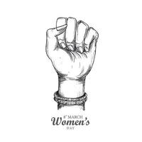 Hand draw sketch lady hand showing power in happy womens day card design vector