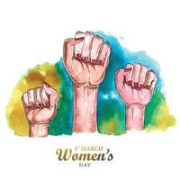 Beautiful lady hands showing power in happy womens day card for watercolor design vector