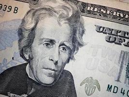Andrew Jackson en la macro del billete de veinte dólares. dinero de estados unidos. foto