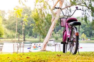 Vintage bicycle waiting on the grass photo