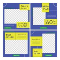 Set of Editable minimal square Social media template. Blue and Green banner color with shape. Vector illustration with photo space