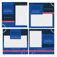 Set of editable square banner template. Social media banner with blue color background. design vector with photo space