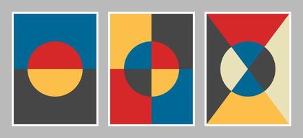 Modern bauhaus background with geometric shapes in red, yellow, blue, black, and white color vector