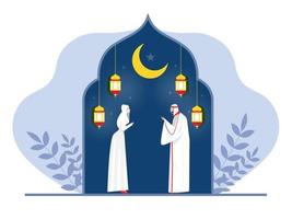 oración musulmana, ramadan kareem, el mes sagrado musulmán, feliz ayuno ramadan con ilustrador vectorial ramadan kareem. vector