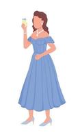 Young lady raising toast semi flat color vector character