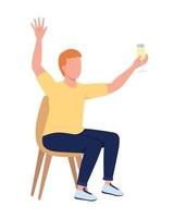Party guest holding drink semi flat color vector character